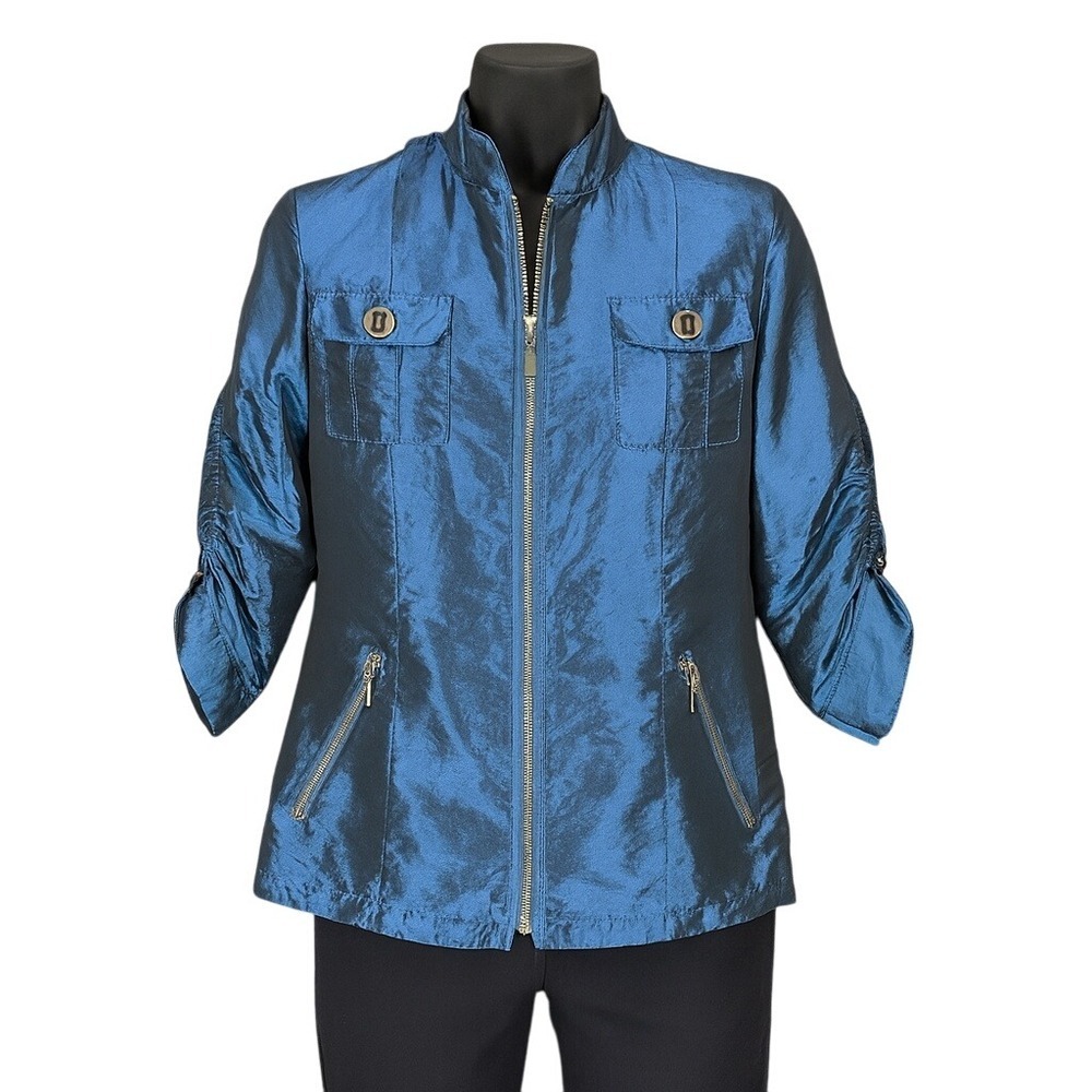 Chicos Zip Front Utility‎ Jacket Women 2 Lightweight Structured Travel Layer